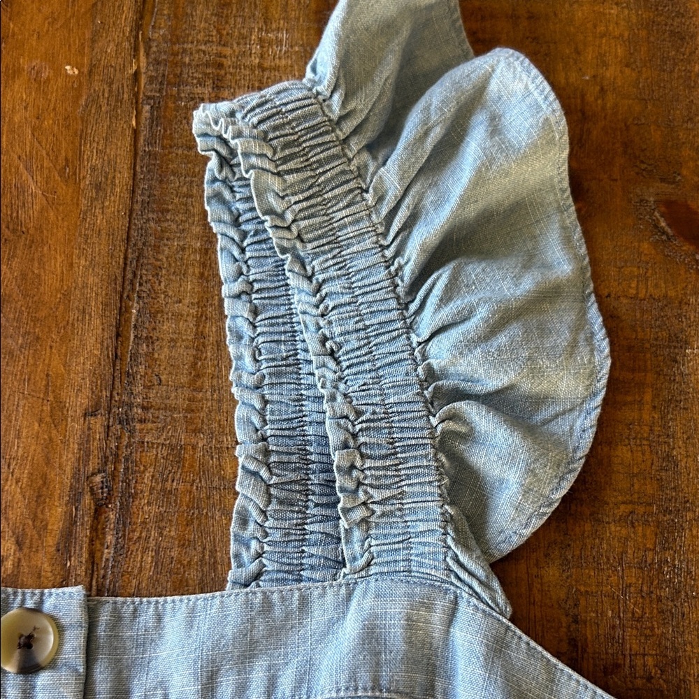 J. Crew Blue Button-Front Ruffle Blouse - Picture 6 of 13